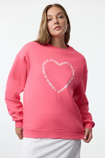 Trendyol Collection Růžová fleecová oversize mikina – potištěná na zadní straně, silná vnitřní strana Twoaw25sw00200