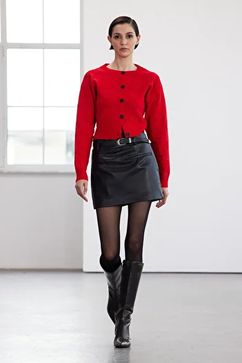 Trendyol Collection Red Limited Edition Rose Knitted Soft Knitwear Crop Cardigan - Twoaw25Hi00322