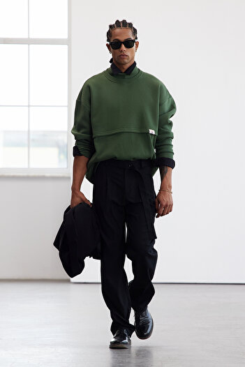 Trendyol Collection Φούτερ Limited Edition KHaki Fleece - Oversize Cut, με ετικέτα TMNAW24sw00228