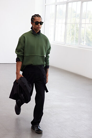 Trendyol Collection Φούτερ Limited Edition KHaki Fleece - Oversize Cut, με ετικέτα TMNAW24sw00228