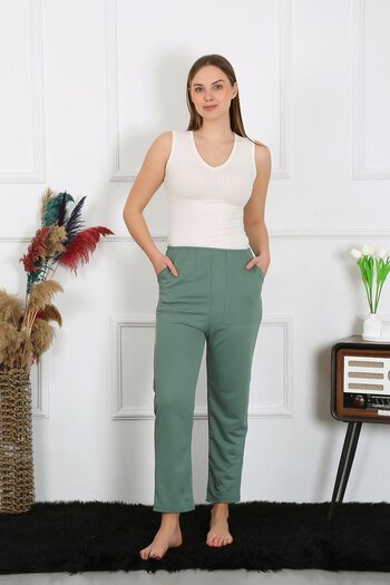 Akbeniz Green Women's Bottom Tracksuit - Cotton, 3 Thread, Pockets, 27510