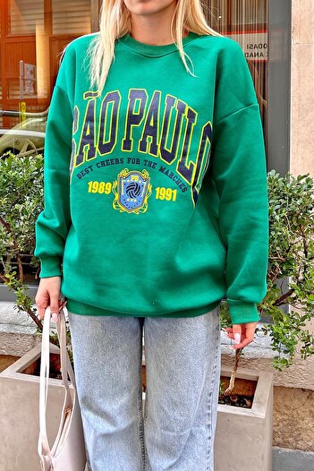 Swist Grünes Sao-bedrucktes Damen-Sweatshirt aus Baumwolle