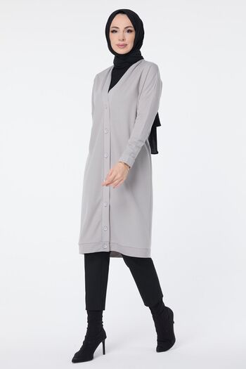 TOFİSA Medium Cut Gray Women's Cardigan - 11430