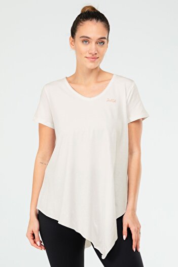 speedlife Beige Regular Cotton V-Neck Short Sleeve Women's T-Shirt Sf03881