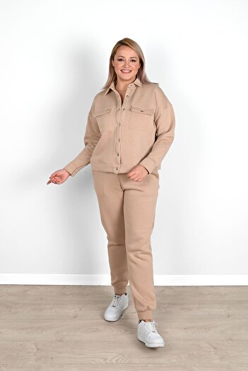 Koza Butik Γυναικείο Σετ αθλητικής φόρμας Polo γιακά μεγάλου μεγέθους 8045-24