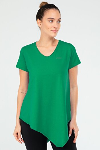 speedlife Green Regular Cotton V-Neck Short Sleeve Women's T-Shirt Sf03881