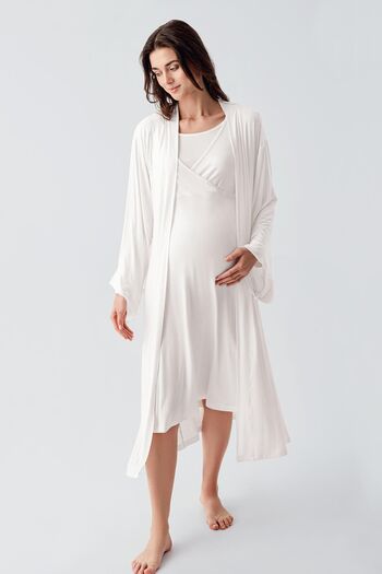 Artış Flexible Viscous Maternity Nightgown - Long Sleeve and Lycra