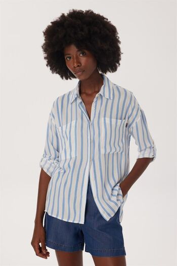 Lee Cooper Mındy Women's Woven Shirt White-Blue Striped