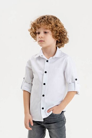 Gold Class Kidswear Cămașă de bază cu mânecă lungă pliabilă pentru băiat