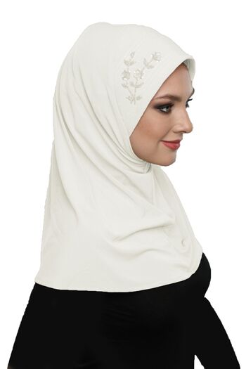 fidan bone Κάλυμμα προσευχής Hijab Bonnet, Χειροποίητο Κεντημένο με Χάντρες, Κρεμ, Έτοιμο τουρμπάνι