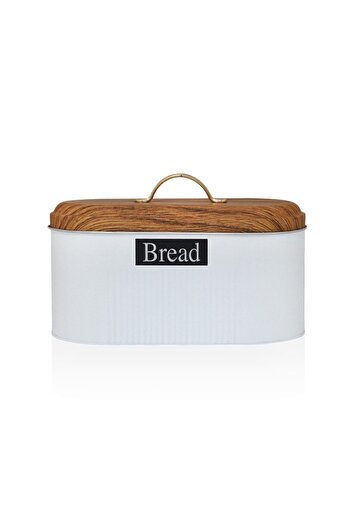 Doğa Dizayn Bamboo Lid Look Metal White Bread Bowl MRS-3035W