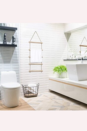 Bundeba Towel Jute 5 Layers Ladder Wooden Bathroom Kitchen Towel Rack Wooden And Rope Towel Holder