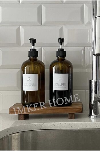 IMKER HOME Dekoratif Ahşap Stand Sunum Tahtası Mutfak Düzenleyici Sosluk Yağdanlık Yağlık Sıvı Sabun Altlığı