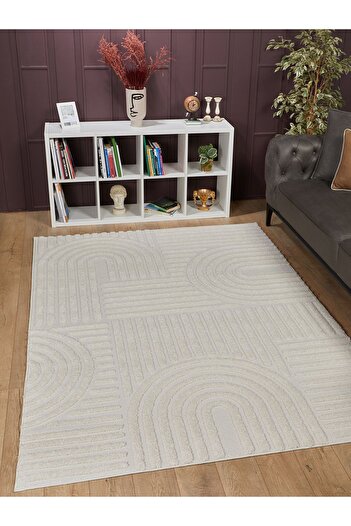 venucci home & living Quincey Bukleli Yumuşak Peluş Post Shaggy Krem Çocuk Odası Oturma Odası Salon Mutfak Halısı