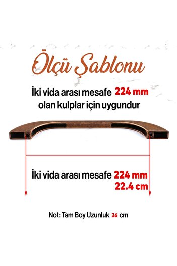Badem10 Meriç 224 mm - 22.4 cm Eskitme Antik Bakır Metal Mobilya Mutfak Dolabı Dolap Kulpu Kulbu Kulpları