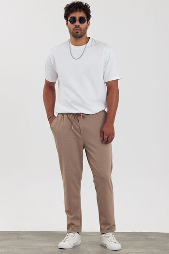 MADZEYMODA New Season Beige Men's Jogger Trousers - Boyfriend Fit, Jacquard, Double Leg, Lycra Mz22008
