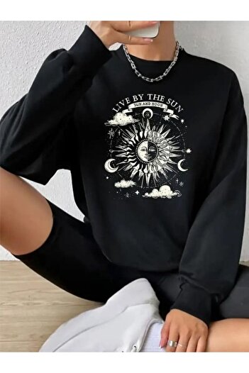 MOONBULL Γυναικείο φούτερ Oversize - Live By The Sun Print, Crew Neck