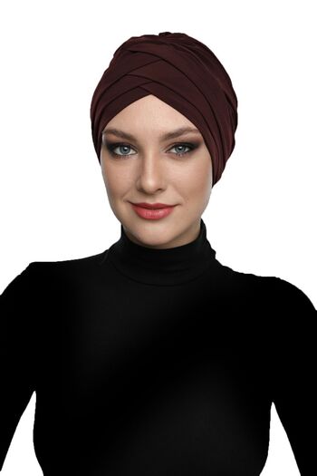 fidan bone Καπάκι πισίνας Hijab τουρμπάνι με τρεις ρίγες καφέ