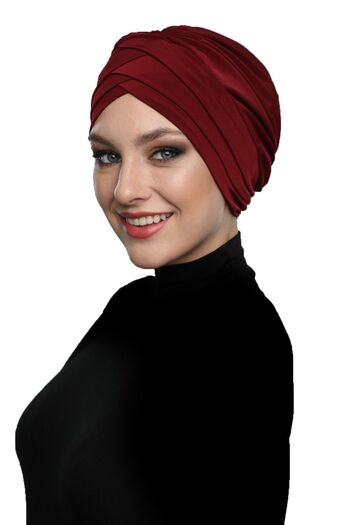 fidan bone Καπάκι πισίνας Hijab Claret Red Ready Turban με τρεις ρίγες