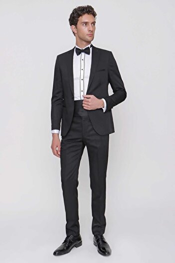 Morven Men's Black Taiga Bow Tie Sash Ceromonia Groom Suit
