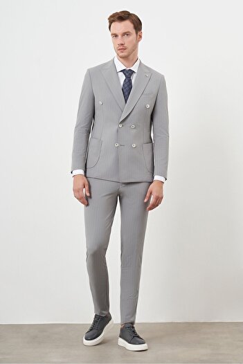 Morven Чоловічий сірий костюм Slim Fit з поліаміду - круазе з гострим коміром