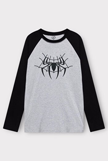 EFBUTİK Сірий чорний унісекс футболка з довгими рукавами Spider Web