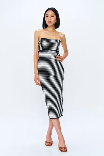 Quzu Black Strapless Knitwear Long Dress