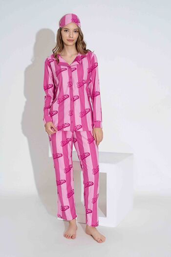 Tarık Women's Fujya Patterned Front Buttoned Mother Girl Combination Suede Velvet Winter Warm Pajamas Set