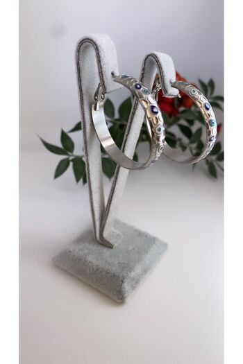 VNS Accessories Steel Evil Eye Bead Detailed Earrings