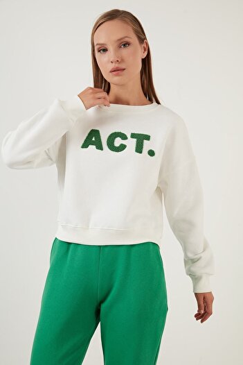 Lela Βαμβακερό Oversize Crew Neck Inside Soft Hairy Raised Sweat Sweat 5864879