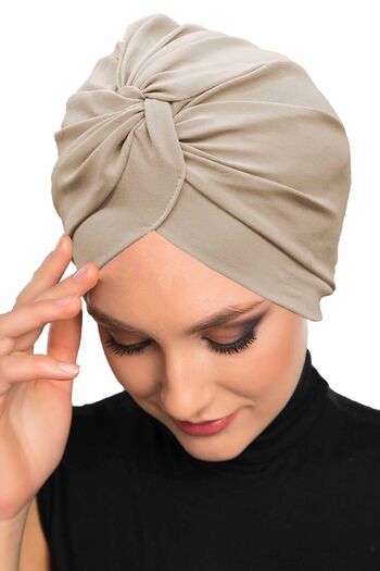fidan bone Μπεζ έτοιμο τουρμπάνι Hijab με σταυρωτό γάντζο εξωτερικό και καπάκι πισίνας