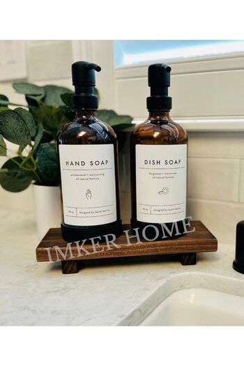 IMKER HOME Dekoratif Ahşap Stand Sunum Tahtası Mutfak Düzenleyici Sosluk Yağdanlık Yağlık Sıvı Sabun Altlığı