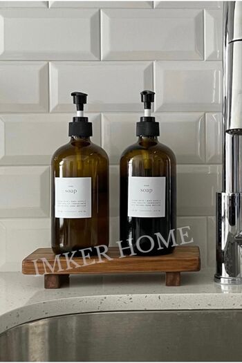 IMKER HOME Dekoratif Ahşap Stand Sunum Tahtası Mutfak Düzenleyici Sosluk Yağdanlık Yağlık Sıvı Sabun Altlığı
