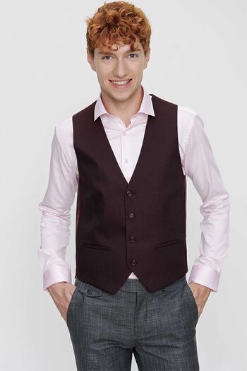 Morven Ανδρικό γιλέκο μπορντό Jacquard Slim Fit Slim Fit