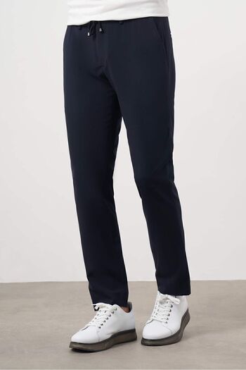 Morven Men's Navy Blue Polyviscon Trend Drawstring Jogger Slim Fit Sports Trousers
