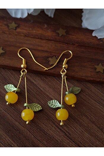 azra takı tasarım Olive Green Ethnic Bohemian Women's Cherry Earrings - Handmade