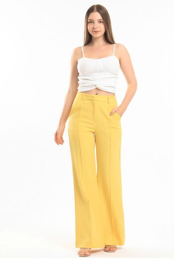 Sense Ornamental Stitched Hürrem Fabric Wide Leg Trousers| Pnt34239 Yellow