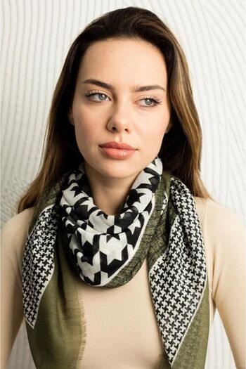 Modex Polo Craft Cotton Houndstooth Patterned Colorful Scarf Scarf (Size: 100X100)