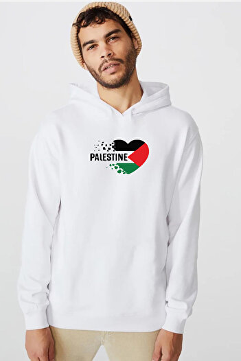 Tshirthane Серце Палестини Прапор Білий Чоловічий 3-ремінний Світшот з Капюшоном