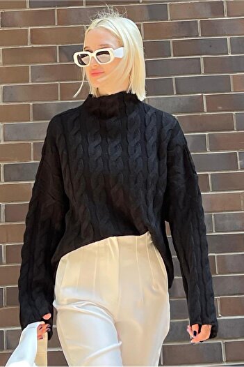 Madmext Turtleneck Black Knitwear Sweater - Mg2172