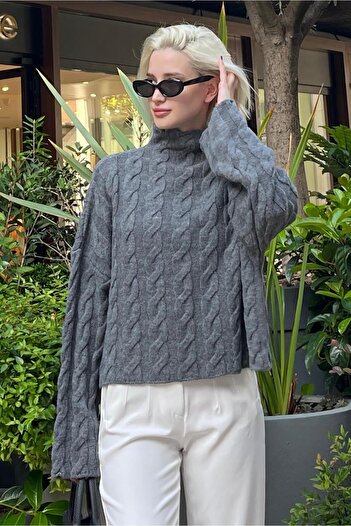 Madmext Turtleneck Anthracite Knitted Sweater - Mg2172