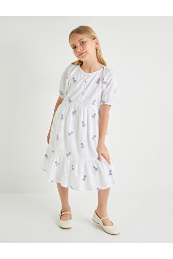 Koton Cotton Balloon Sleeve Floral Patterned Dress