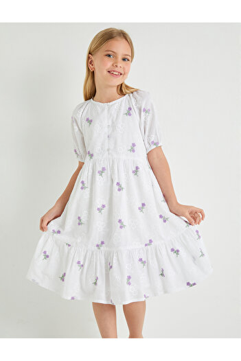 Koton Cotton Balloon Sleeve Floral Patterned Dress