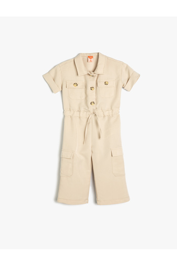 Koton Viscose Blended - Shirt Collar Short Sleeve and Pocket Jumpsuit