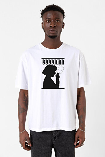 Tshirthane Pulp Fiction Goddamn Біла чоловіча футболка Oversize