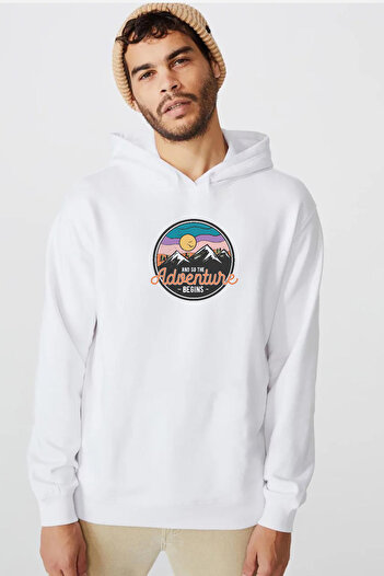 Tshirthane І так починається пригода Beyaz Erkek 3ip Kapşonlu Світшот