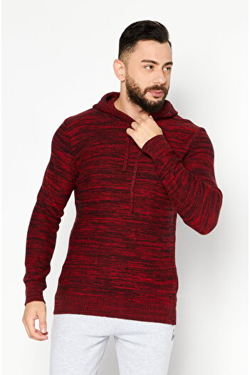 Sun Stone Men Round Neck Space Dye Hooded Sweater, Red