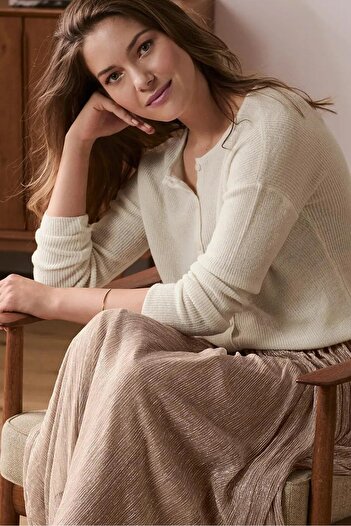 Tchibo Women Round Neck Double Sided Cardigan, Ivory