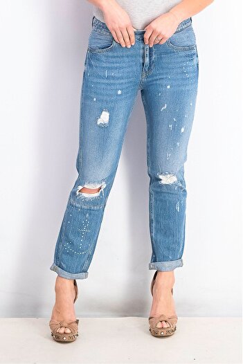 Scotch & Soda Women Regular Fit Graphic Print Non,Stretchable Denim Jeans, Blue
