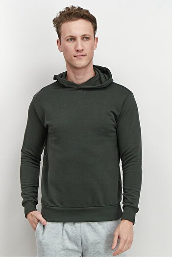 Baldinini Men Hooded Long Sleeves Plain Sweatshirt, Olive